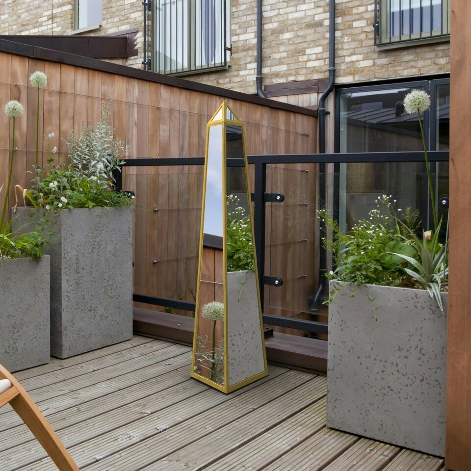 image 1 of The Obelisk - New Gold Metal Edged Mirrored Garden Ornament 47" X 10" X 10" (120CM X 25CM X 25CM) Gold