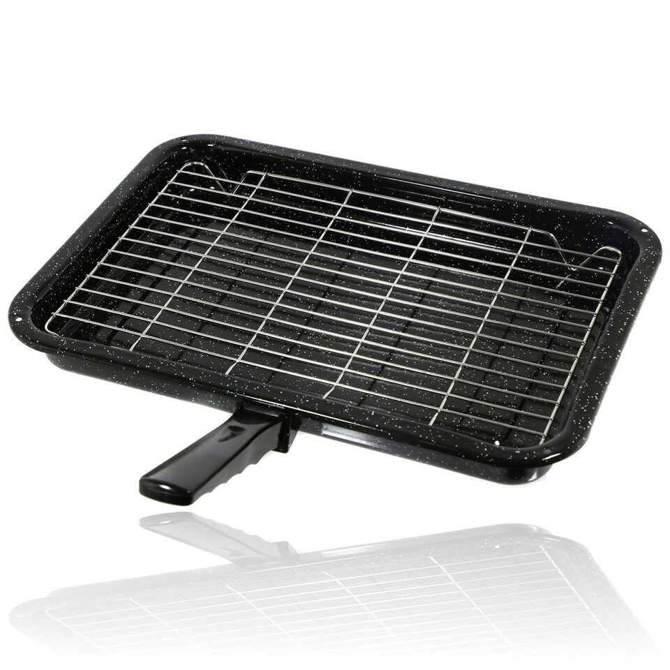image 1 of SPARES2GO Small Grill Pan, Rack & Detachable Handle for Bosch Oven Cookers (Non-Stick Vitreous Enamelled)