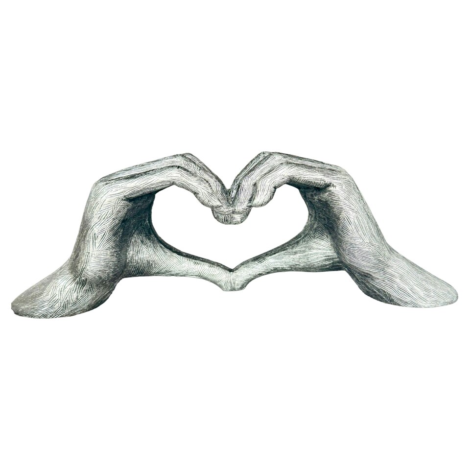 image 1 of Hands Love Gesture Sculpture Antique-Silver Colour Life-Size 26cm/10'' Expression of Appreciation Love Valentine's Day I appreciate I love you Wedding Present