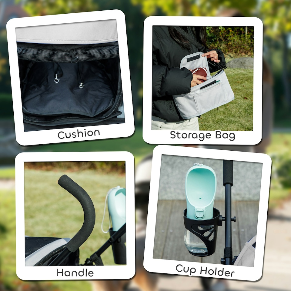 image 1 of PawHut Lightweight Foldable Dog Stroller for Mini Dogs Grey