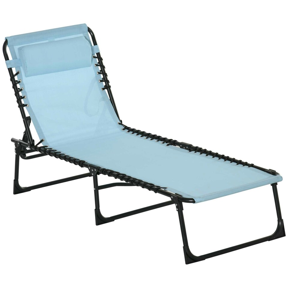 image 1 of Outsunny Folding Beach Chair Chaise Lounge 4 Adjustable Positions