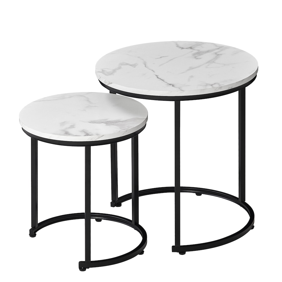 image 1 of Vida Designs Brooklyn Round Nest of Tables 2 Piece Set Nesting Sofa Bedside Side Table, Marble