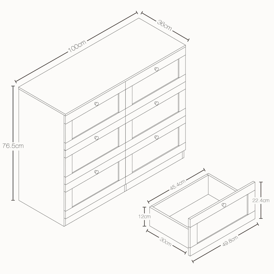 image 1 of Vida Designs Altino White 6 Drawer Chest Storage Cabinet - H: 76.5cm x W: 100cm x D: 36cm