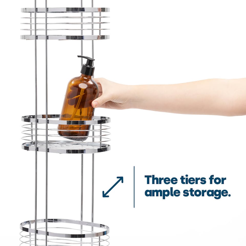 image 1 of 3 Tier Floor Standing Oval Chrome Bathroom Caddy