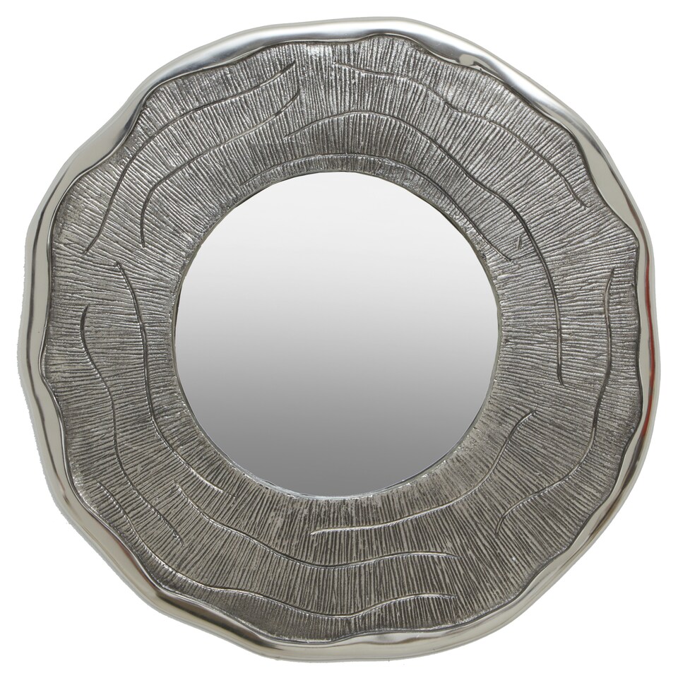 image 1 of Interiors by Premier Small Oak Effect Silver Wall Mirror, 62cm Round Decorative Wall Mirror, Compact Modern Mirror with Oak Effect Silver