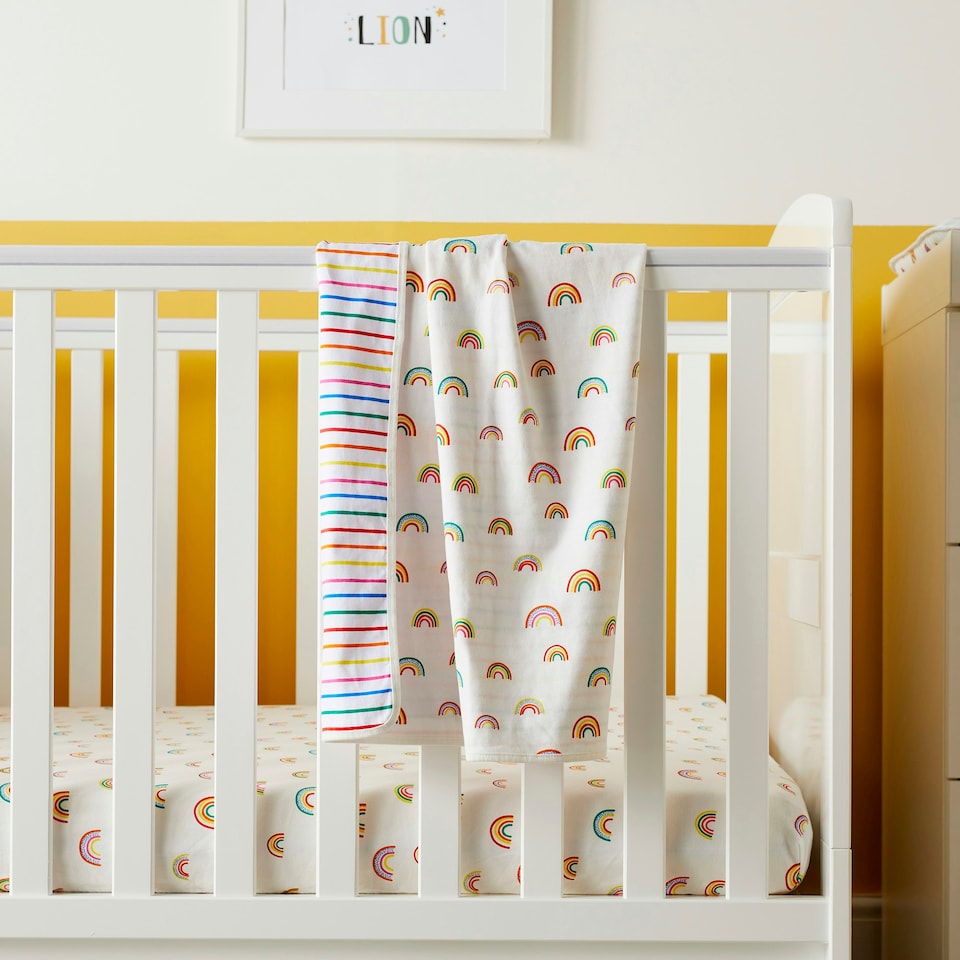 image 1 of Reversible Baby Blanket – 100% Cotton, Ultra-Soft & Breathable Knit, 100 x 74cm – Perfect for Swaddling, Cuddles & Nursery Bedding, Lightweight (Rainbow Dreams)