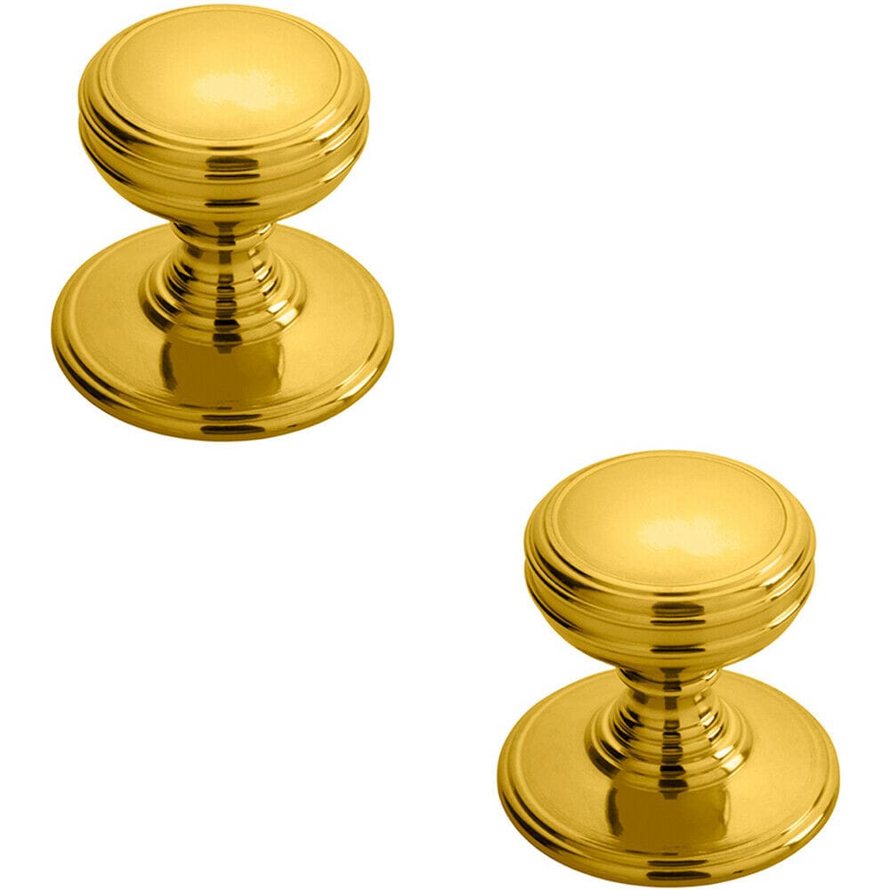 Loops 2x Ringed Tiered Cupboard Door Knob 38mm Diameter Polished Brass Cabinet Handle in Metallics