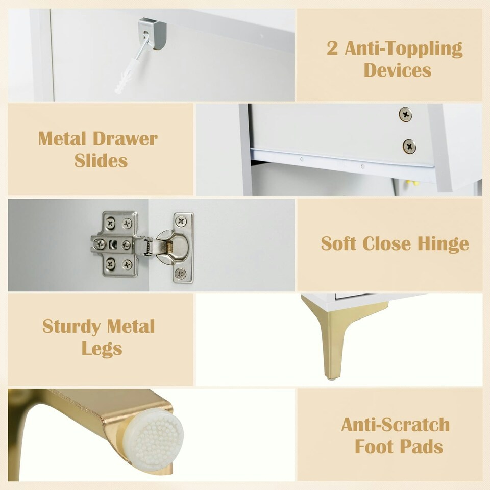 image 1 of COSTWAY Chest of Drawers Storage Cabinet w/Pull-out Drawers Grey