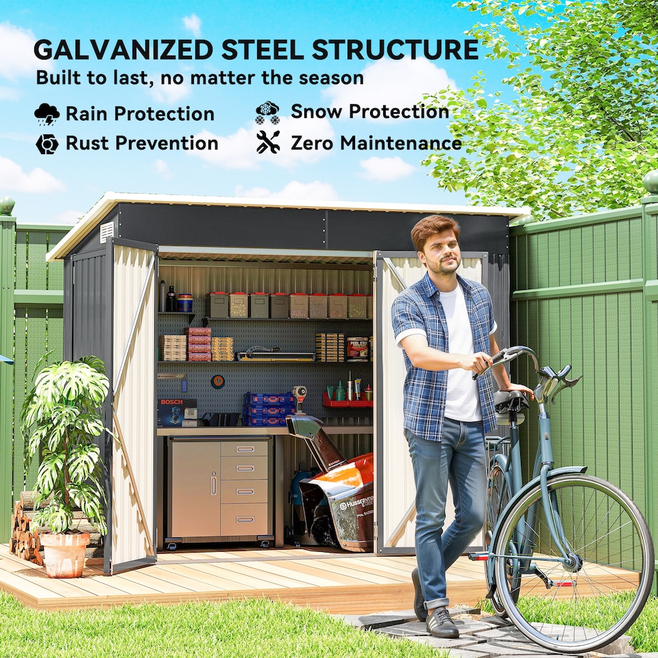 image 1 of Outsunny Outdoor Storage Shed, 7.5 x 4.3ft Metal Garden Shed | Grey