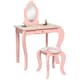 image 1 of ZONEKIZ Kids Dressing Table with Mirror and Stool, Girls Vanity Table Makeup Desk with Drawer, Cute Animal Design, for Ages 3-6 Years, Pink