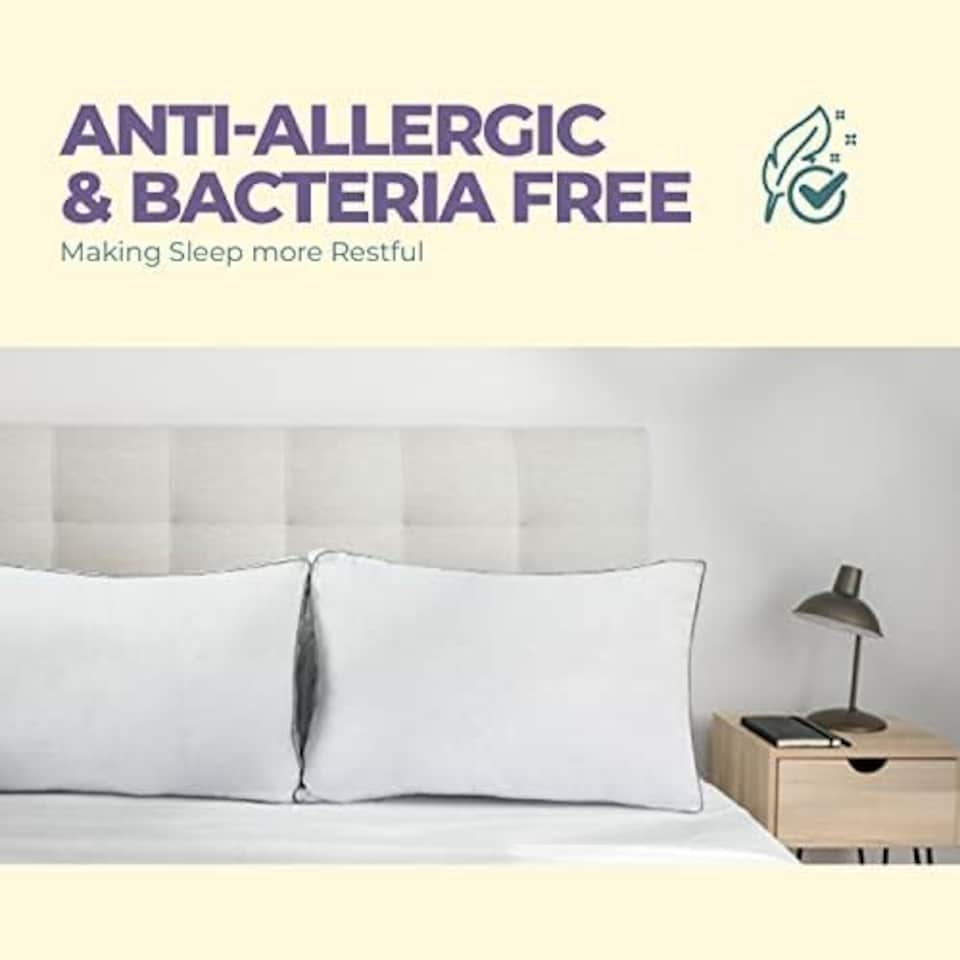 image 1 of 100% Egyptian Cotton Bed Pillow Extra Filling for The Best Sleep Hypoallergenic Dust Mite Resistant Hotel Pillows - Pack of 2