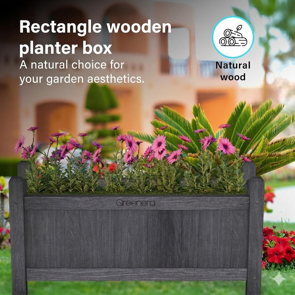 image 1 of Wooden Planter Rectangle Modern Pot Flower Bed Outdoor Garden - Large | Multi