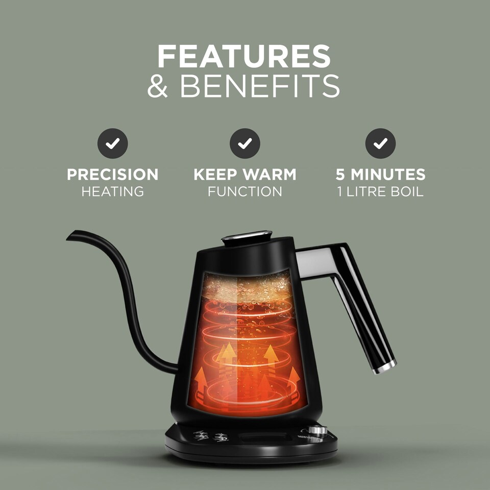 image 1 of DMD Electric Gooseneck Kettle Digital Display, 8mm Spout, 40-100°C Temp Control