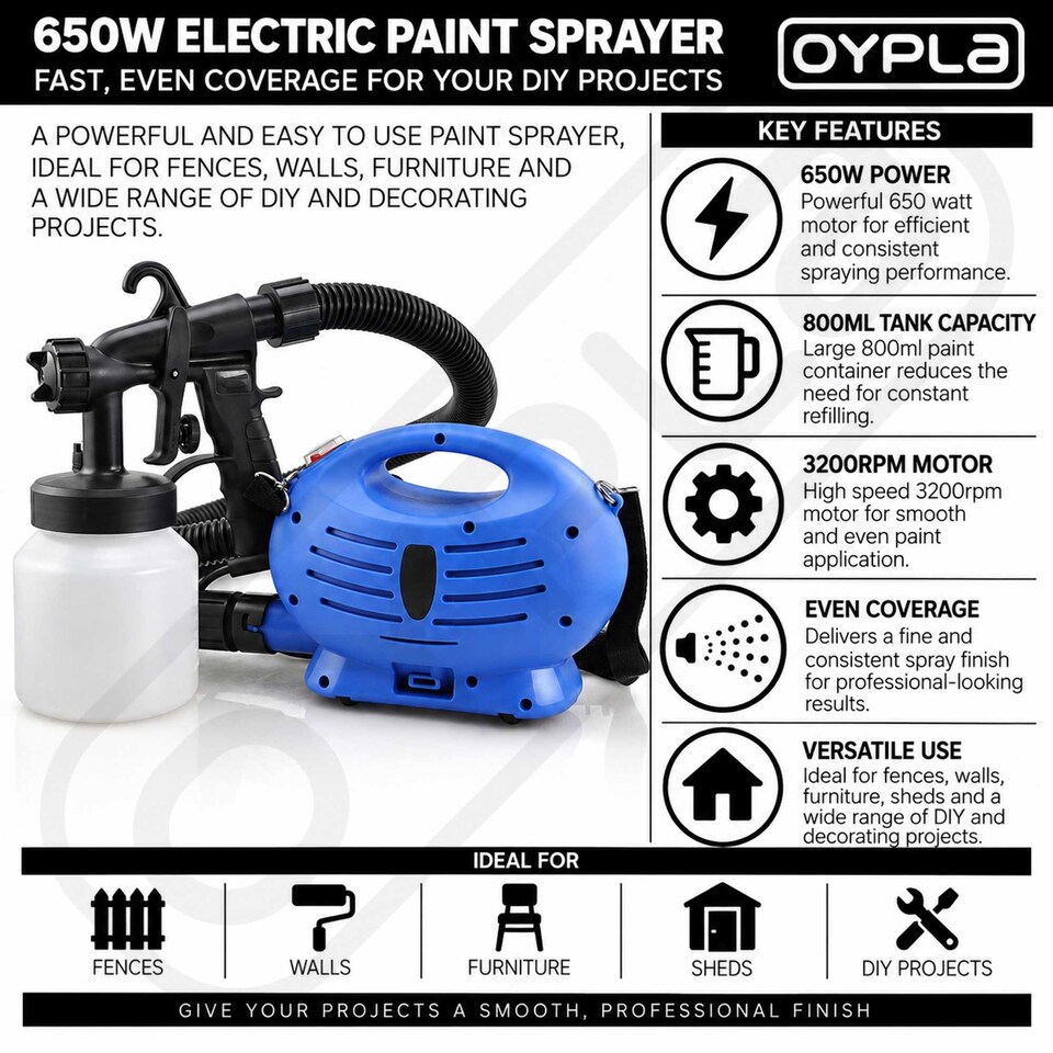 image 1 of 650W 800ml Electric Paint Sprayer Zoom Spray Gun Decorating Fence DIY Tool | Blue