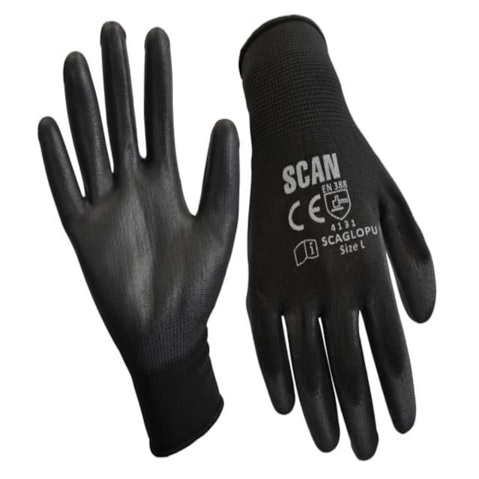 Black PU Coated Gloves - XL (Size 10) (12 Pairs) - SCAGLOPU12XL N/A