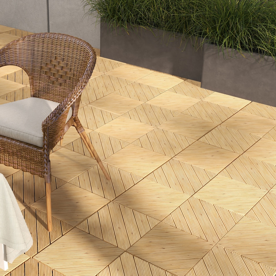 image 1 of Outsunny 9 Pcs Interlocking Flooring Tiles for Patio, Balcony, Hot Tub, Yellow