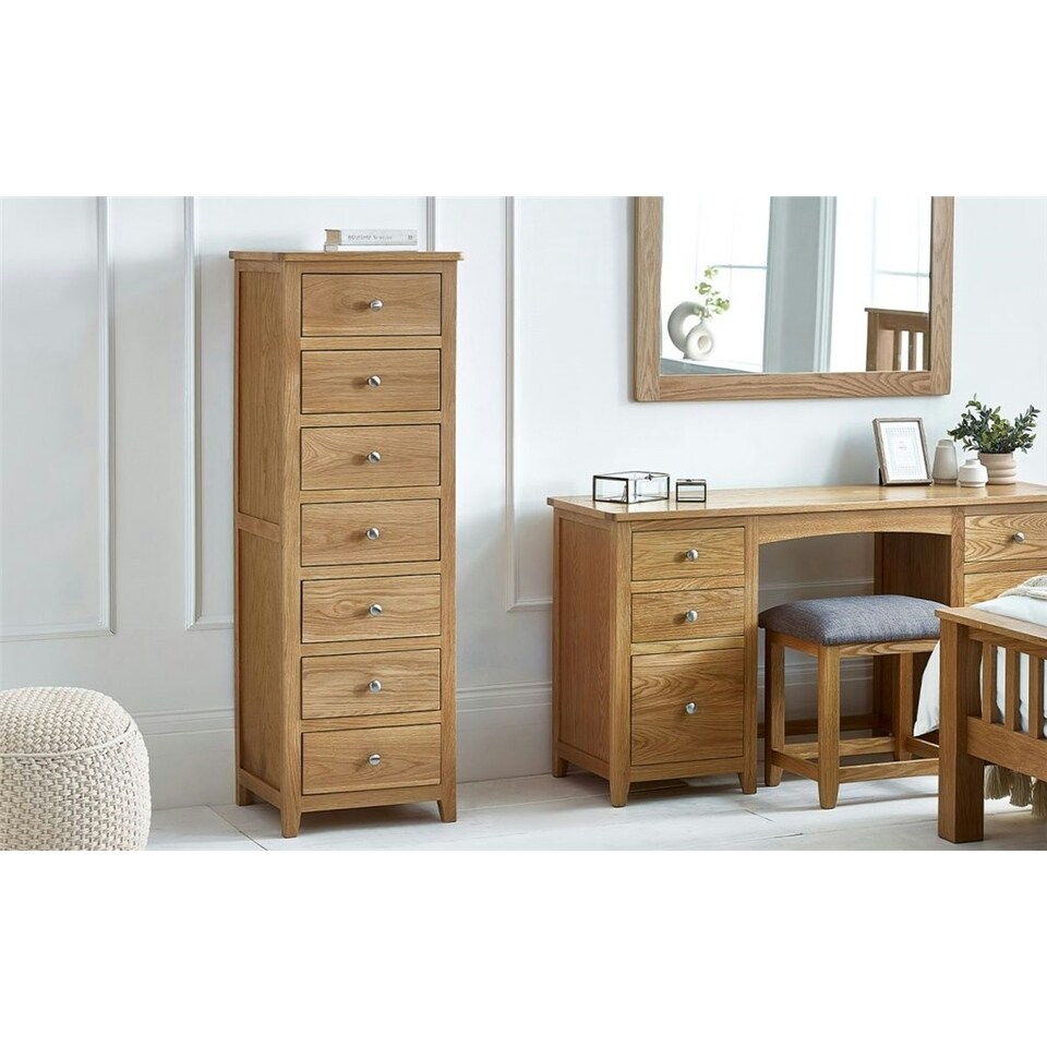 image 1 of Solid Oak 7 Drawer Narrow Chest - FSC Mix