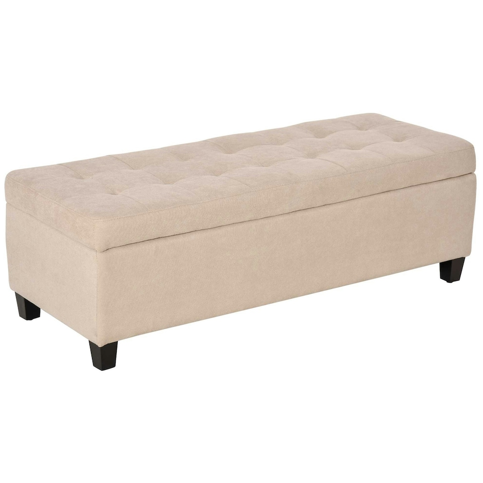 image 1 of HOMCOM Storage Ottoman Bench Padded w/ Tufting Hinged Lid Wood Frame Beige Brown
