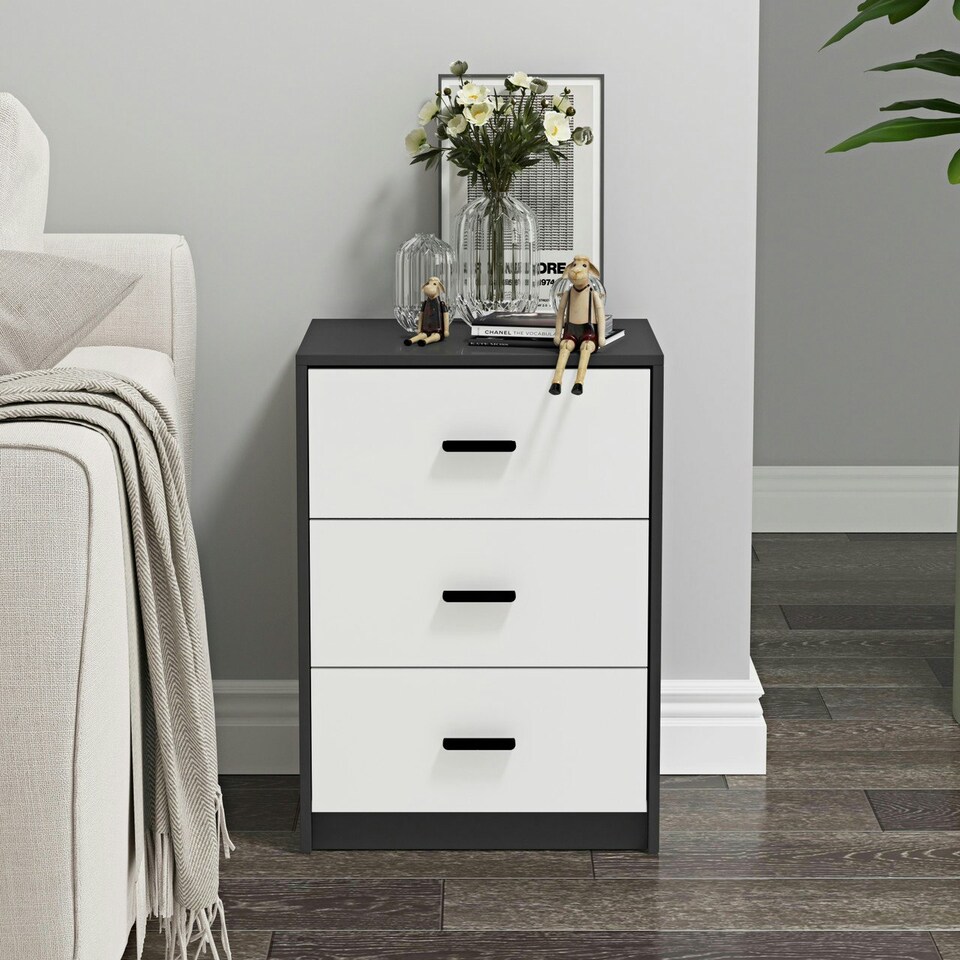 image 1 of Black 3-Drawer Bedside Table Grey | Colour: Cool Grey