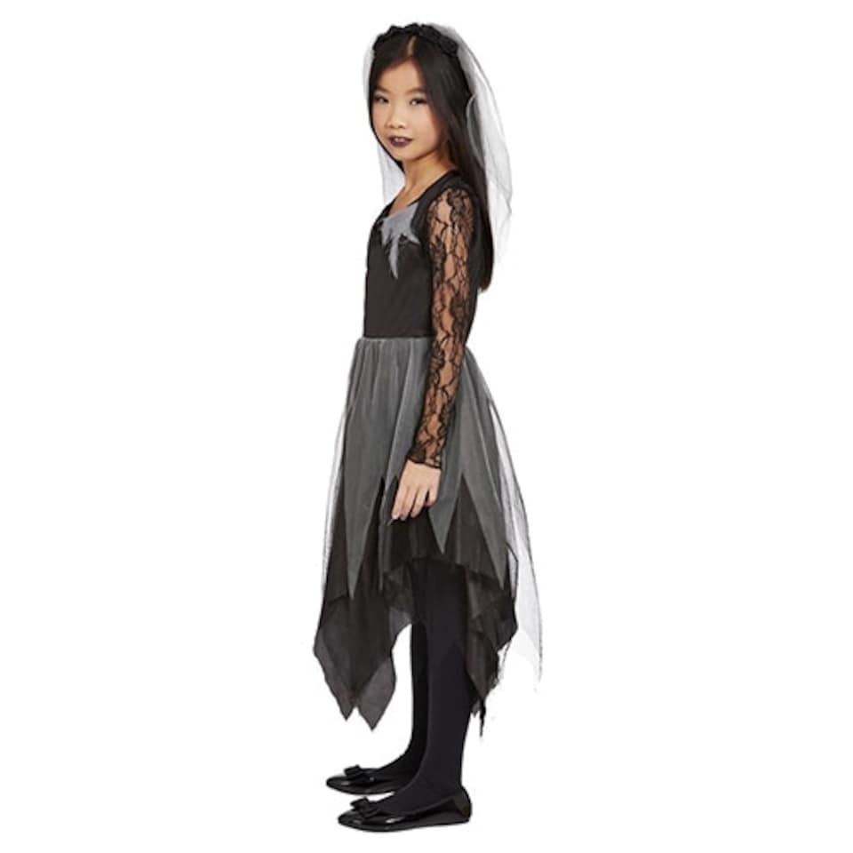 image 1 of Grave Yard Bride Black Girls Fancy Dress Costume Kids Medium - Age 7-9