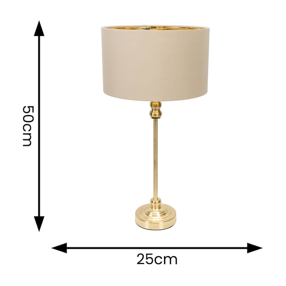 image 1 of ValueLights Maggie Gold Candlestick Table Lamp Natural Gold Shade & Bulb | Gold