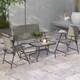 image 2 of Outsunny Outdoor 4 Pieces Patio Furniture Set with Breathable Mesh Fabric Seat & Backrest, Garden Set with Two Foldable Armchairs, a Loveseat & Glass Top Table, Mixed Brown