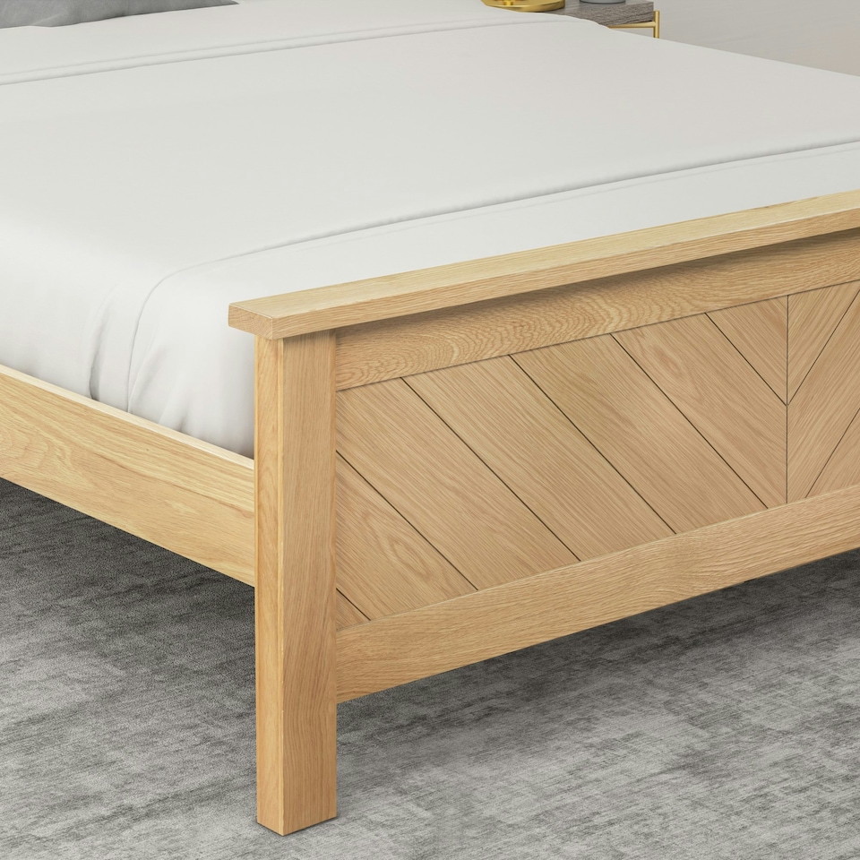 image 1 of 5ft King Size Real Oak Wood Bed Frame.Chevron Solid Panel Wooden Bed Frame Bedstead