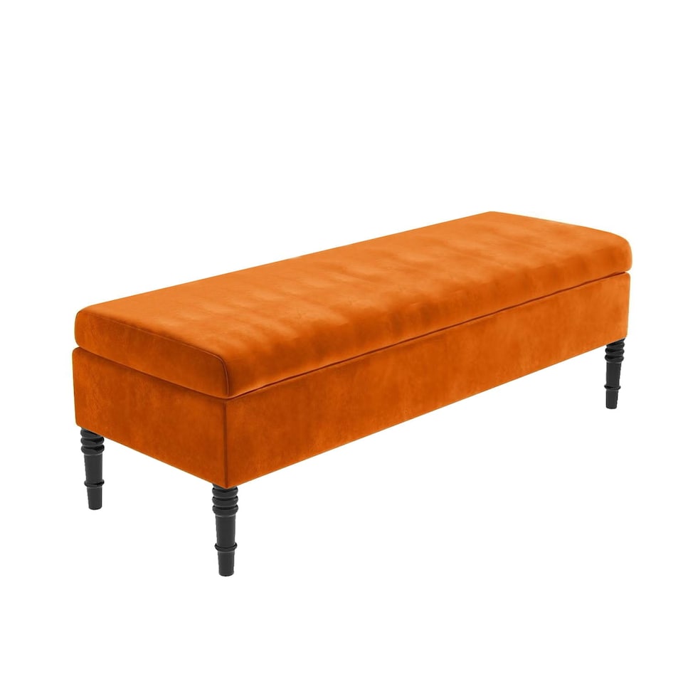 image 1 of Safar Plain 120cm Ottoman Storage Bench - Plush Velvet Shoe Bench - Burnt Orange Upholstery Footstool with Storage