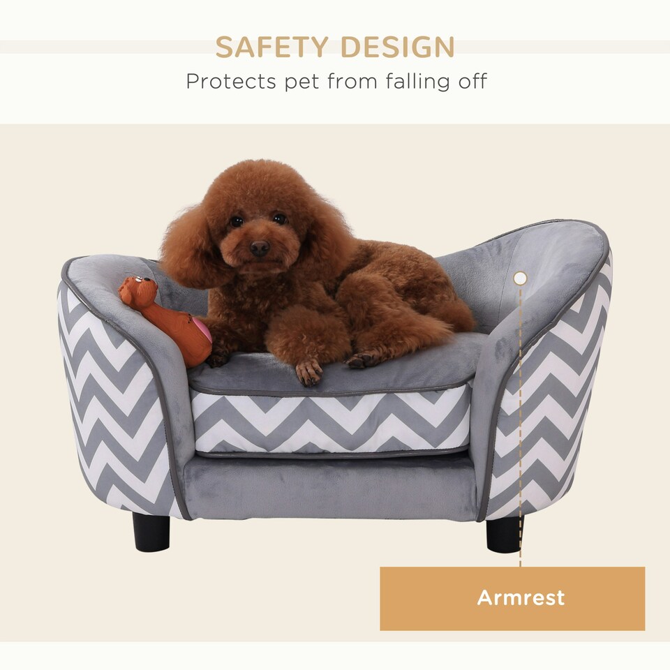 image 1 of PawHut Dog Sofa Pet Couch for XS Dogs w/ Removable Sponge Padded Cushion - Grey