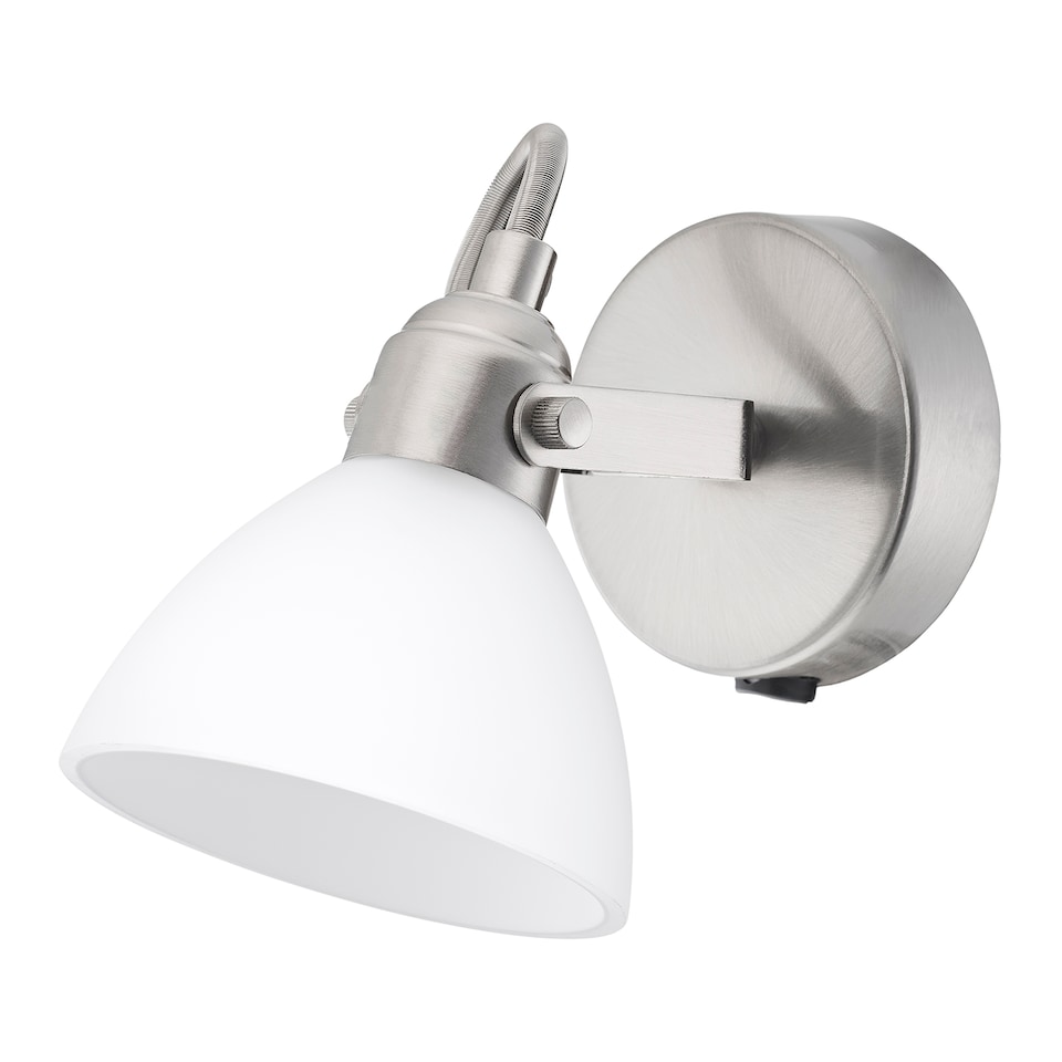 image 1 of Contemporary and Chic Satin Nickel Wall Spot Light with Switch and Glass Shade | Silver