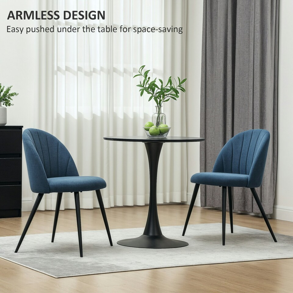image 1 of HOMCOM Set of 2 Dining Chairs with Shell Backrest and Padded Seat Blue