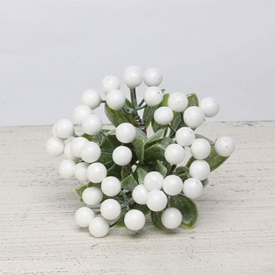 Christmas White Berries with Leaves Pick Decoration 17cm