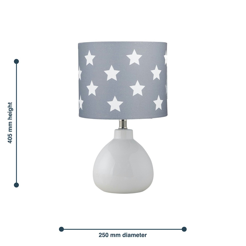 image 1 of First Choice Lighting Tuscan White Ceramic Lamp with Grey & White Stars Shade White | Grey
