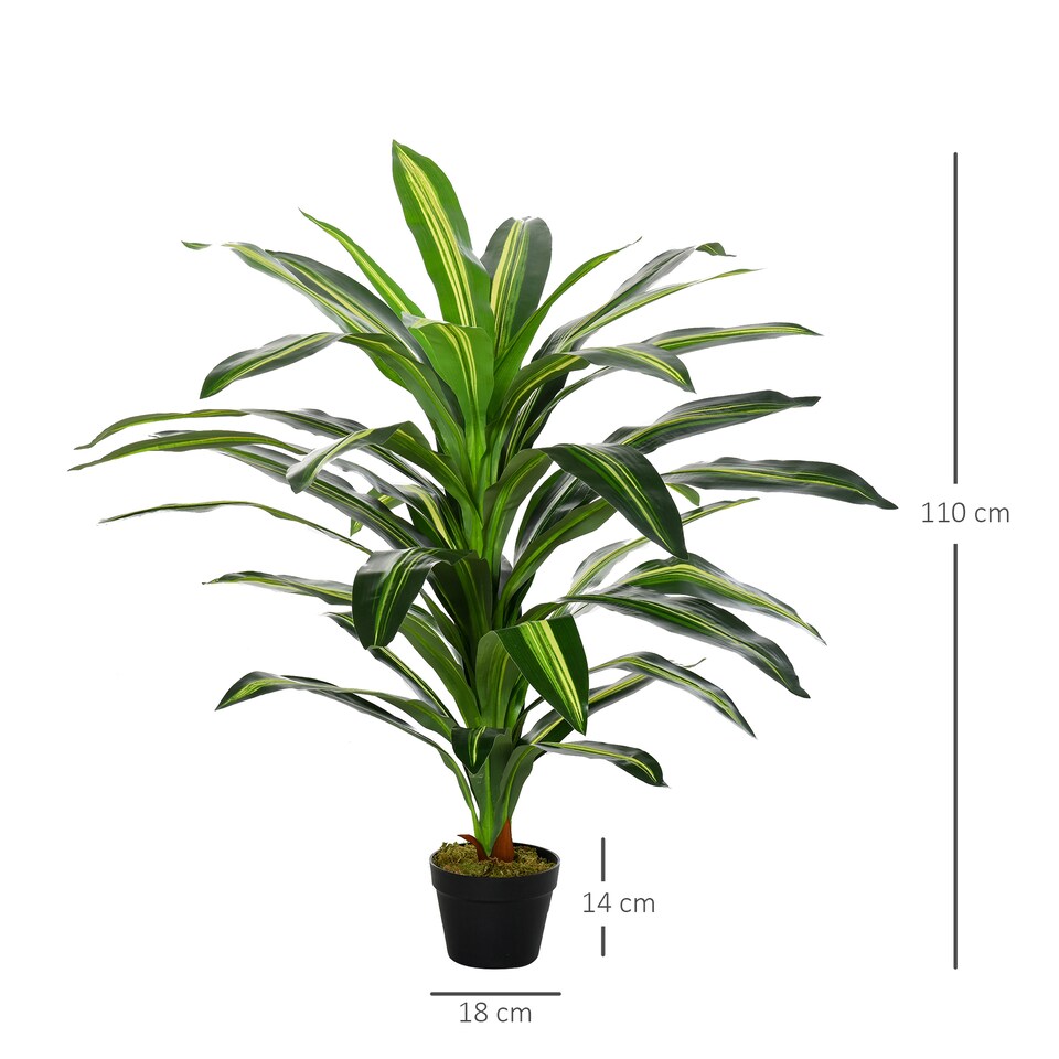 image 1 of Outsunny 110cm3.6FT Artificial Dracaena Tree Decorative Plant 40 Leaves with Nursery Pot, Fake Tropical Tree for Indoor Decor