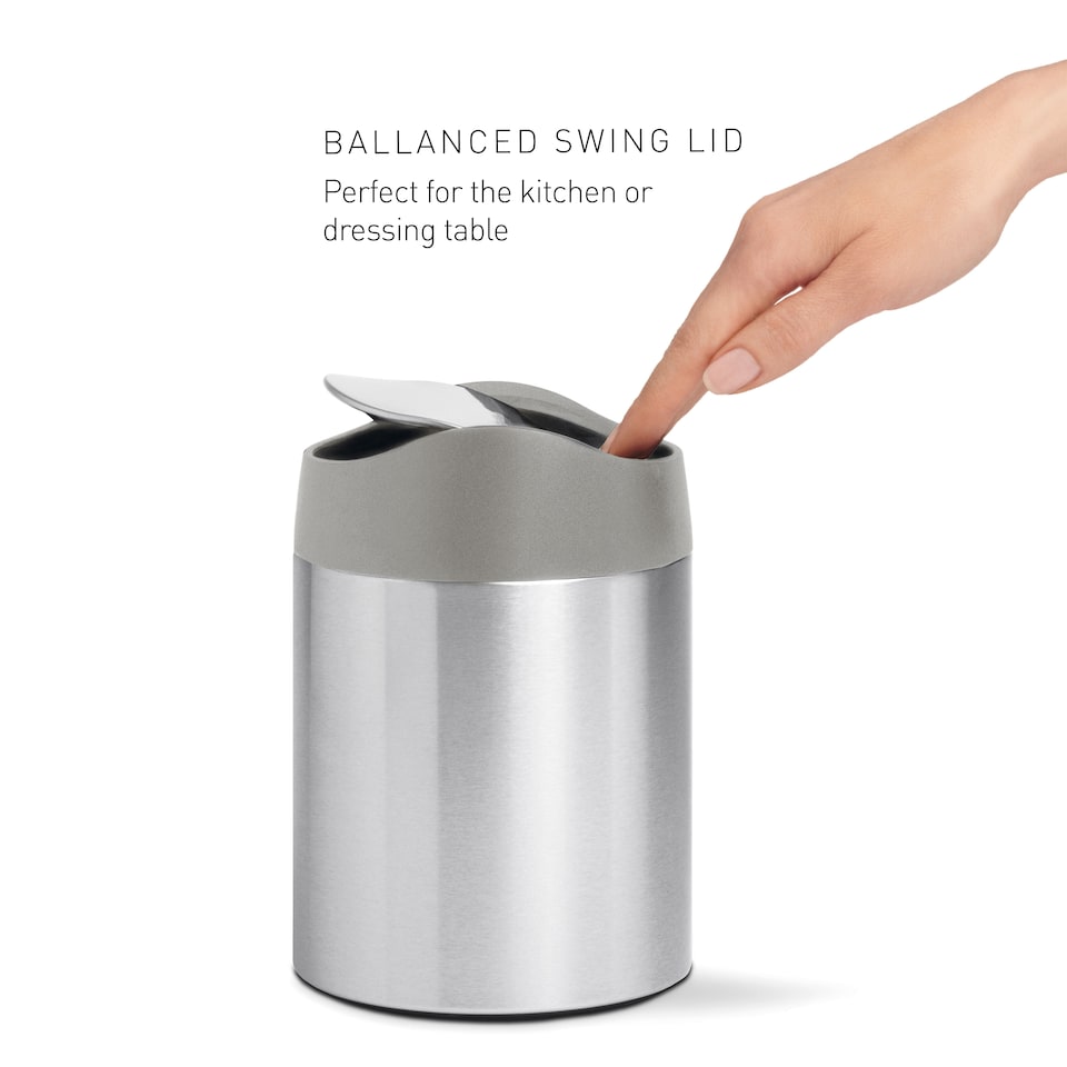 image 1 of Simplehuman 1.5L Mini Bin, Brushed Stainless Steel