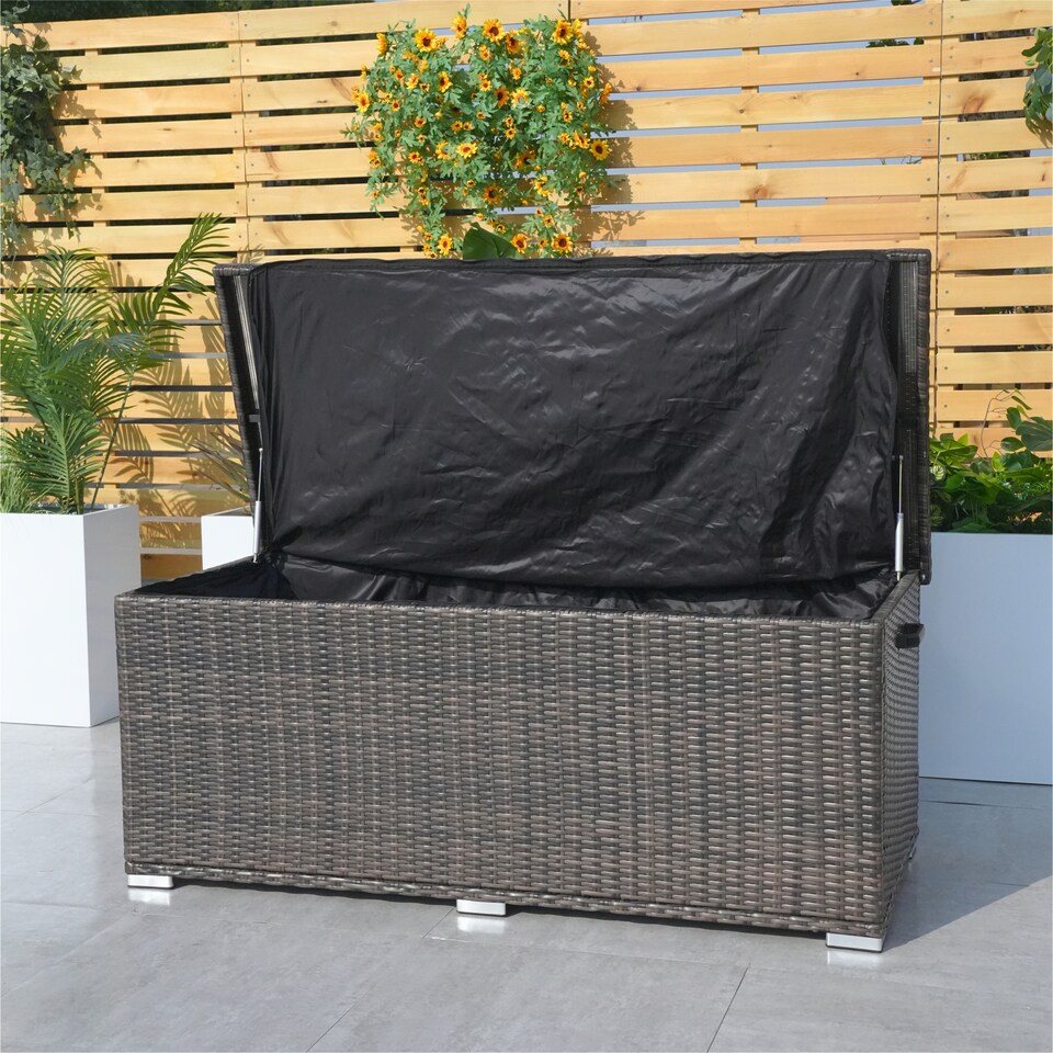image 1 of Direct Wicker 495L Outdoor Garden Rattan Storage Box, Medium Deck Storage Box for Patio, Yard | Brown