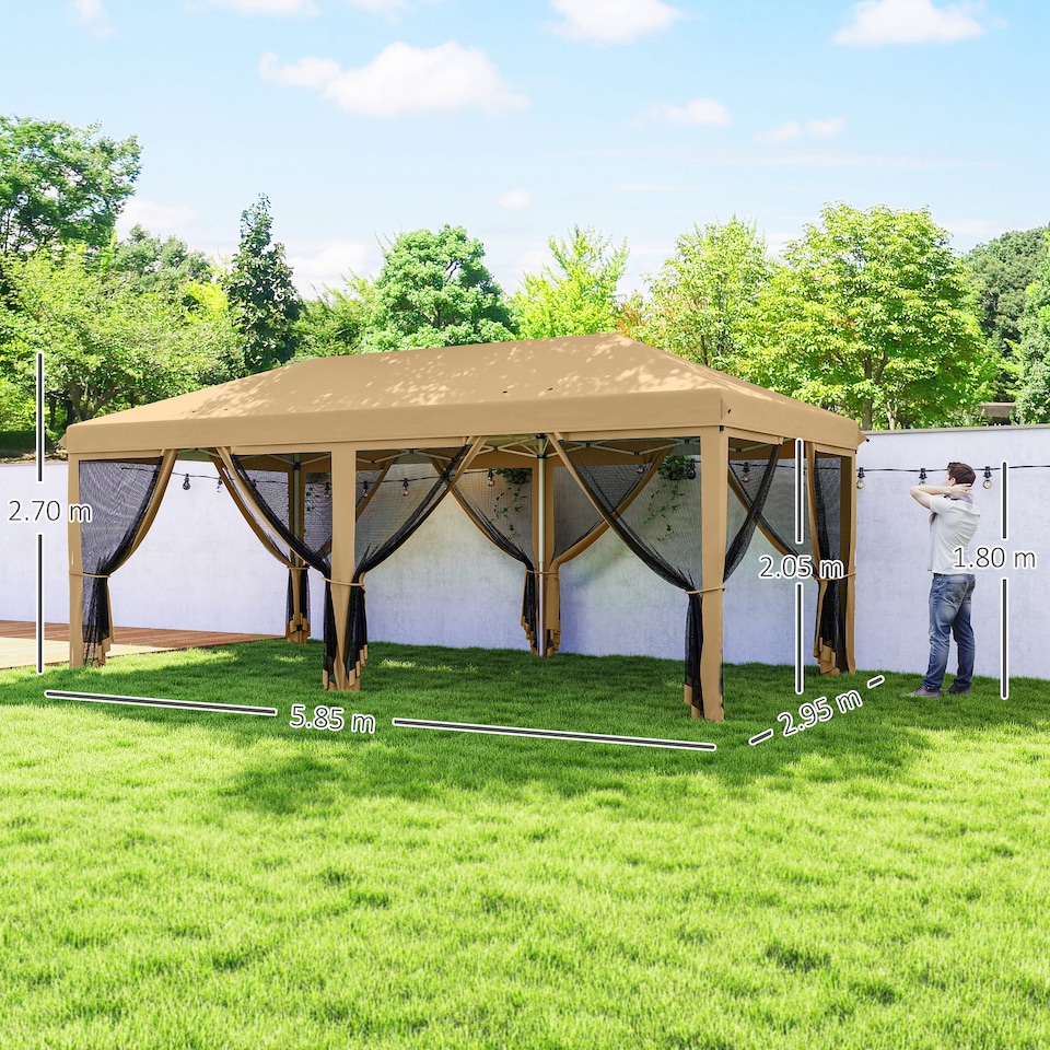 image 1 of Outsunny 6 x 3(m) Pop Up Party Tent Canopy with 6 Removable Sidewalls Beige