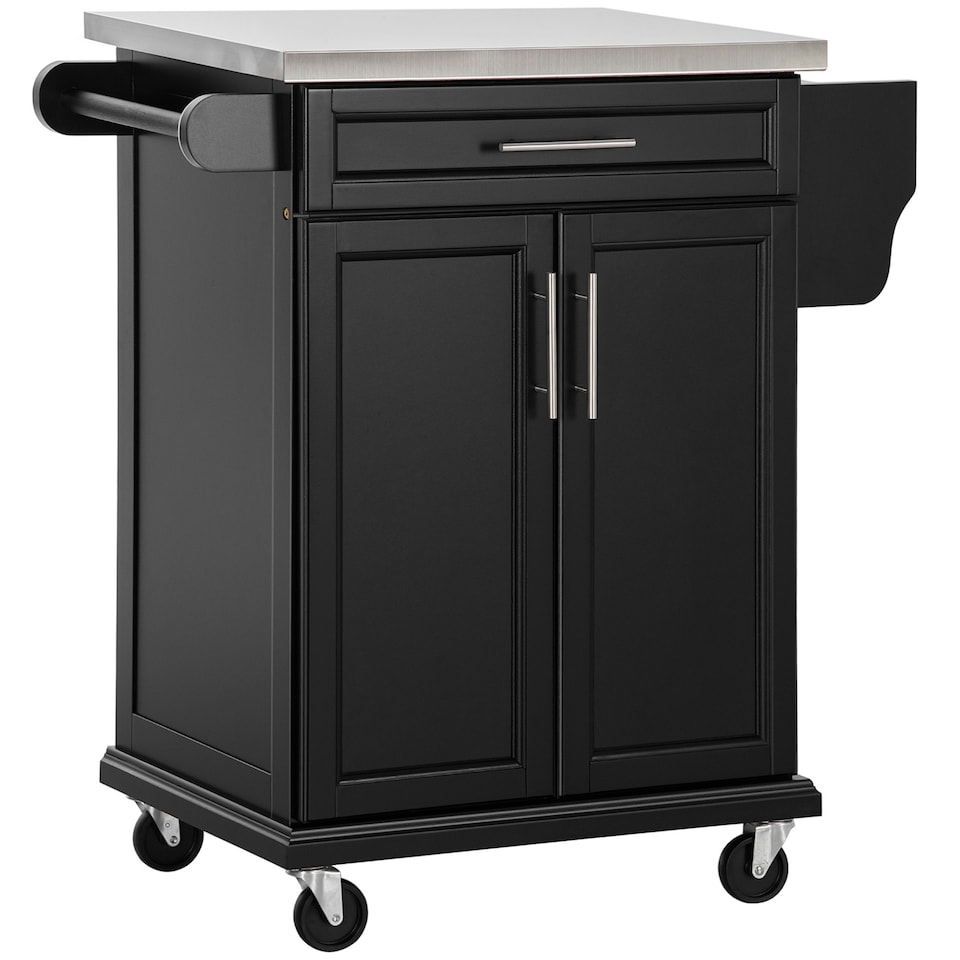 image 1 of HOMCOM Rolling Kitchen Cart Storage Trolley with Drawer Towel Rail Steel Black