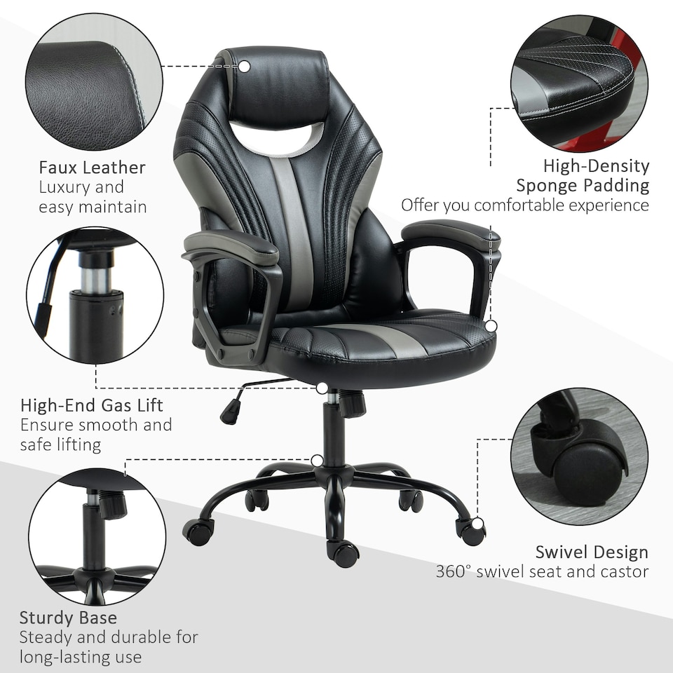 image 1 of Vinsetto Racing Gaming Chair Gamer Chair with Armrests Swivel Wheels, Black