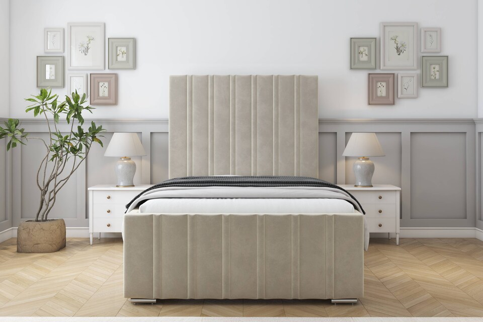 image 1 of Sloomy Radcliffe Cream Plush Bed Frame With 50" Upholstered Headboard 5' King