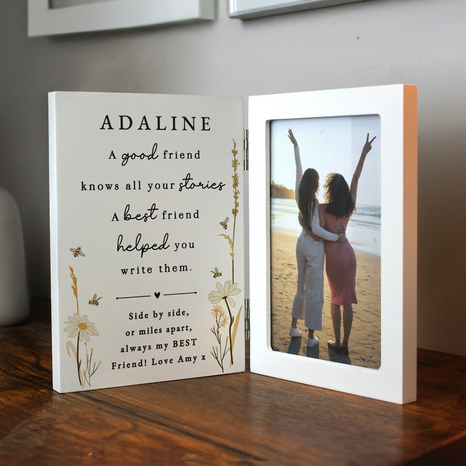 image 1 of Personalised Friend Wooden Hinged 6x4 Photo Frame | White | One Size