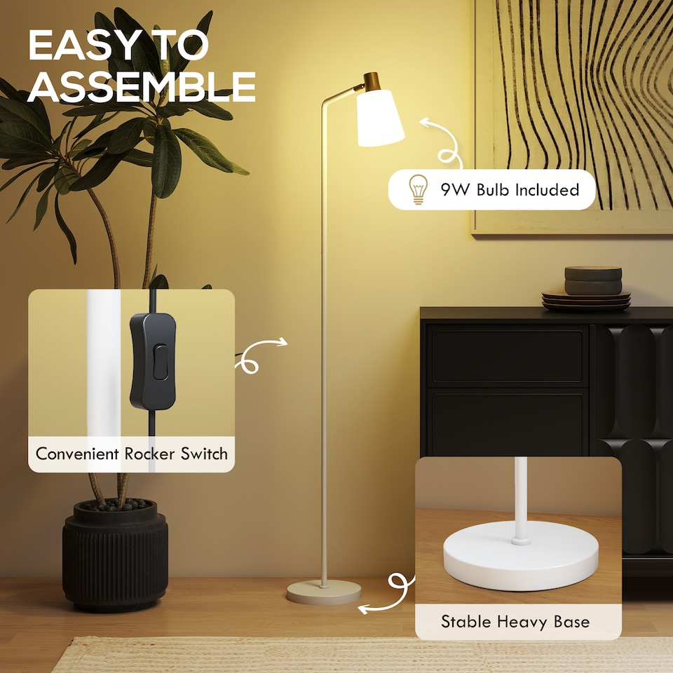image 1 of HOMCOM Standing Lamp with Rotatable Head, Modern Floor Lamp, White