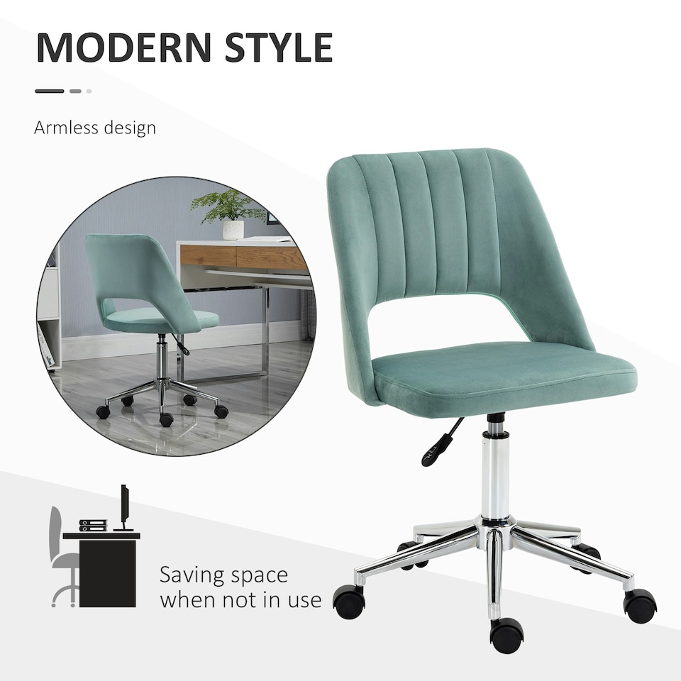image 1 of Vinsetto Mid-Back Swivel Home Office Chair Scallop Green