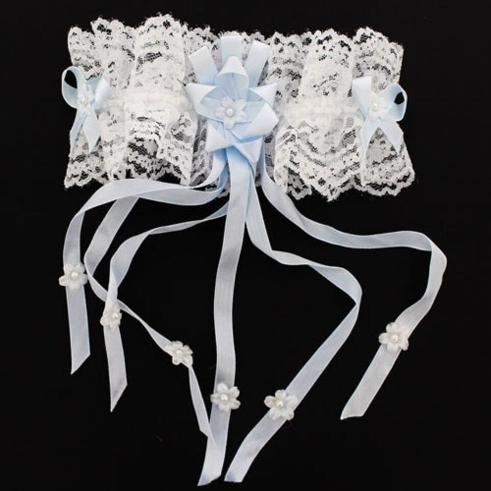 White and Blue Wedding Lace Garter