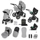 image 1 of Stomp Luxe 12pc Travel System with Cirrus i-Size Car Seat & ISOFIX Base, Carrycot, Reversible Seat, Rain Cover & More (Black/Pearl Grey/Black)