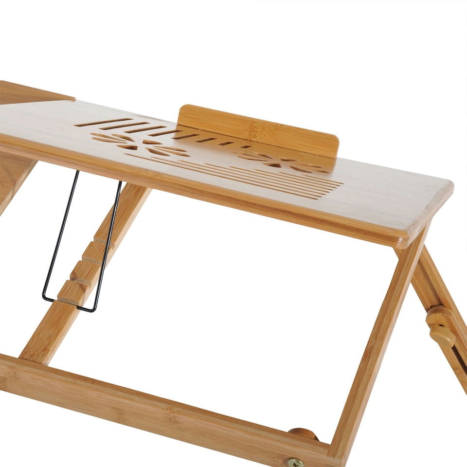 image 1 of HOMCOM Portable Laptop Desk Notebook Tray PC Bed Table Drawer Adjustable Bamboo