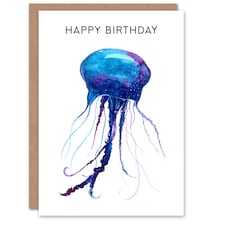 Happy Birthday Jellyfish Watercolor Painting Birthday Card