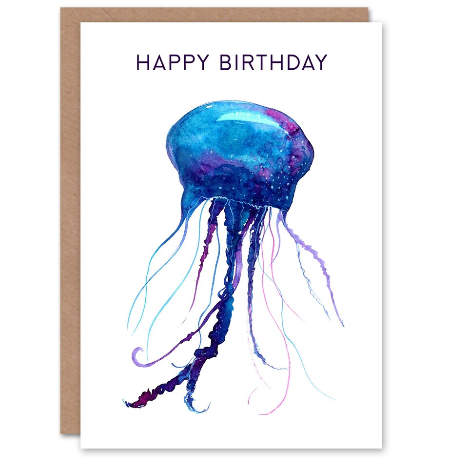image 1 of Happy Birthday Jellyfish Watercolor Painting Birthday Card