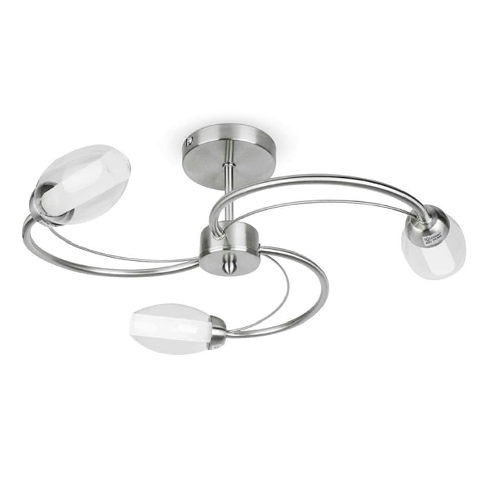 image 1 of ValueLights Modern 3 Way Brushed Chrome And Glass Swirl Design Flush Ceiling Light