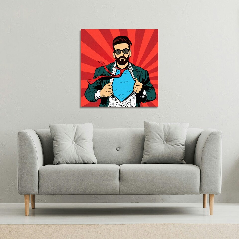 image 1 of Strong Businessman in glasses in comic style. Success concept (Canvas Print) 114 x 114 x 4cm